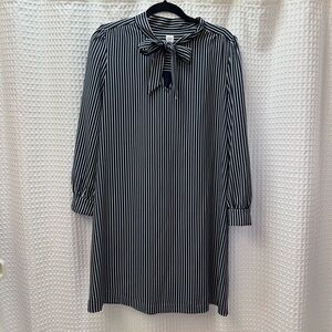 GAP Navy and White Striped Sleeve Dress with Bow Neck Tie